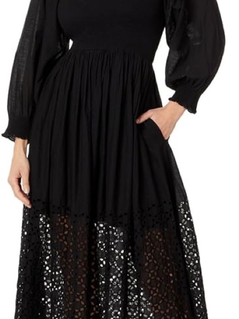 Free People Perfect Storm Midi Dress Puff Sleeve Lace, Black, Small - Picture 3 of 8